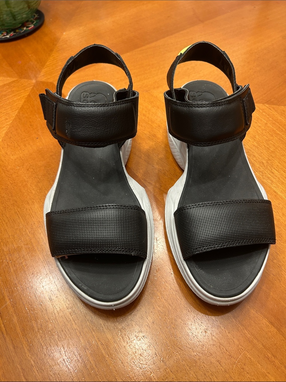 Sorel Black Sandals with Yellow Accent and White Soles